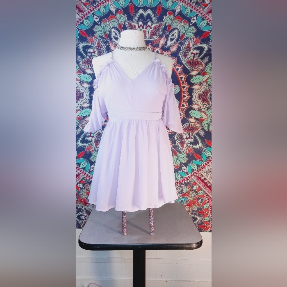 Lavender Cold Shoulder Ruffle Dress!